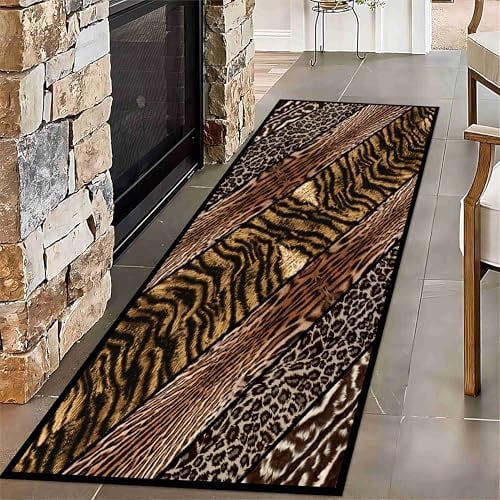 Kuluoits Tiermotiven Läufer Teppich, 120x170cm Tiger Leoparden- Gepardenmuster, Rutschfester, Waschbarer Teppich für Den Innenbereich für Wohnzimmer, Schlafzimmer, Flur und Eingangsbereich