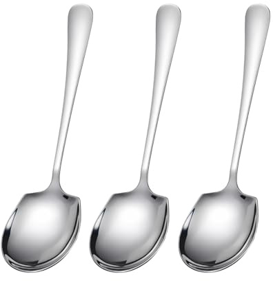 3 Pack Large Serving Spoons, Stainless Steel Serving Spoon with Long Handle, Big Spoon Table Utensils for Buffet Kitchen Parties and Dining, Durable Large Table Spoons for Portioning Stirring