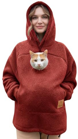 Katzenpullover Damen Hoodie Känguru Tasche Hoody Sweatshirt Mit Katzen Hund Tasche Langarmshirt Lässig Hoodie Pullover Haustiertasche Sweatjacke Katzenpulli Haustier Sport Hoodies Schwarz Rot Xl 6xl