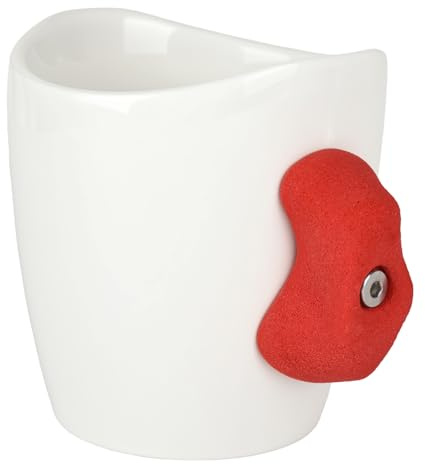 YYTECH Climbing Mug, 520ml Bouldern Tasse, Tasse Mit Klettergriff, Pinch Hold Mug, Geschenke für Kletterer und Outdoorfan (Weiß Rot)