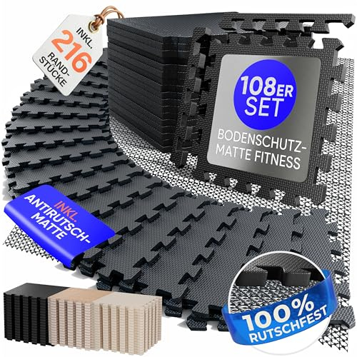 Bodenschutzmatte Fitness inkl. gratis Antirutschmatte - Puzzlematten - Trainingsmatte als Matte Sport - Gymnastikmatte Sportmatte Turnmatte als Fitnessmatte Bodenmatte Puzzlematte Boden
