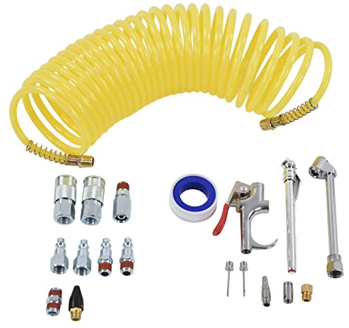 Air Compressor Tire Hose Kit, 1/4in NPT Industrial Quick Connect Fittings mit 25ft Nylon - Schlauch, Blow Gun Set für Reifenbefüllung und Druckluftanwendungen