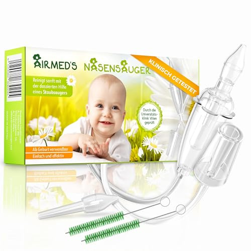 Original Airmed's Nasensauger. KLINISCH GETEST, sicher und sanft. Nasensauger Baby plus extra Reinigungsbürste