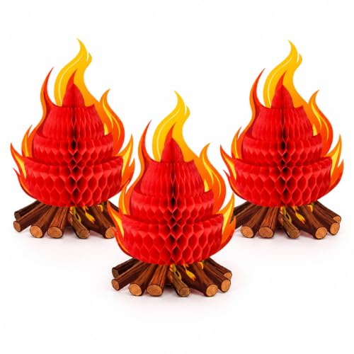 Goiern Lot de 3 décorations de Table en nid d’Abeille Style feu de Camp, décoration Flamme Artificielle pour fête de Camping, Anniversaire d’Enfant et fêtes à thème en Plein air