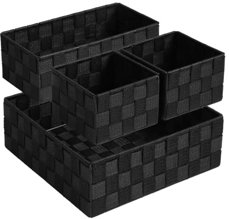 Posprica Small Black Baskets Cube Bin Container Tote,Woven Storage Baskets for Organizing Organizer Divider for Drawer, Closet, Shelf, Dresser, Set of 4