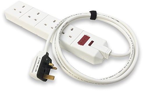 4 Gang White 13amp Professional Trailing Socket Extension Lead Mains Power (40m)