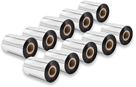 vhbw 10x Thermotransfer-Band kompatibel mit TSC TTP-245 Plus, TTP-2410M Drucker Etikettendrucker, Wischfest, 100 mm x 300 m, Wachs-Plus Schwarz