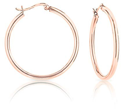 DTPsilver - Boucles d'oreilles Femme Créoles en Argent Fin 925 Plaqué Or Rose – Épaisseur 3 mm Diamètre : 40 mm