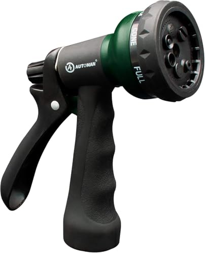AUTOMAN Hose Pipe Spray Gun, 7 Patterns Garden Hose Spray Gun, High Pressure Hose Nozzle, Anti-Slip Water Hose Gun for Plants & Lawns Watering, Car & Bike Washing and Pets Bathing, Dark Green