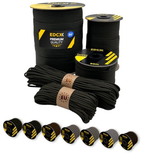 EdcX Paracord 4 mm, 20+ Militärfarben (15 m, 30 m, 50 m, 100 m, 300 m) | Ideal zum Basteln, Camping, Outdoor | 100% Nylonseil 4 mm | Taktische Kordel 550 Typ III (Black Snake, 15 m)