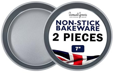Samuel Groves 7 Round Victoria Sandwich Sponge Cake Tin Pan, 2 Pack, Twin Pack, Straight Sided, Fixed Base, Superior Double Coated Non Stick, Made in England (7 Inch 2 Pack)