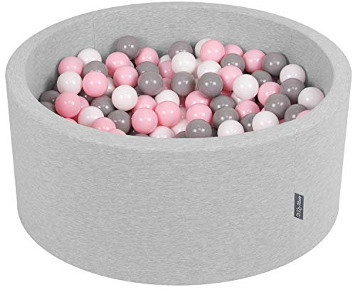 KiddyMoon Piscine À Balles pour Bébé Rond 90X40cm/300 Balles 7Cm Fosses À Boules Jouet Enfant, Gris Clair:Blanc/Gris/Rose Poudré