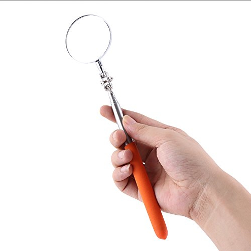 Keenso Auto Inspektionsspiegel, Universal Faltbar Teleskopisch Auto Reparatur Inspektionsspiegel Runde Objektiv-Handwerkzeug(50 * 600mm Rot Griffabdeckung)