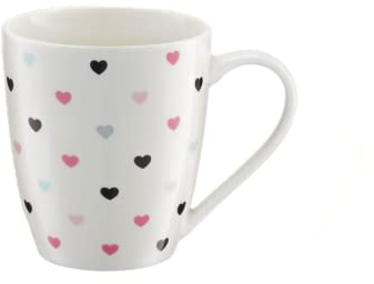AMBITION Kaffeebecher Porzellan weiß mit Herzen 370ml Trinkbecher Tee Kaffee Cappuccino Tasse 1 Stück