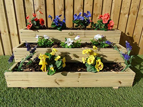 3 Tier Triple Layer Stepped Tiered Wooden Timber Decking Garden Planter Trough (NO Corner Covers)