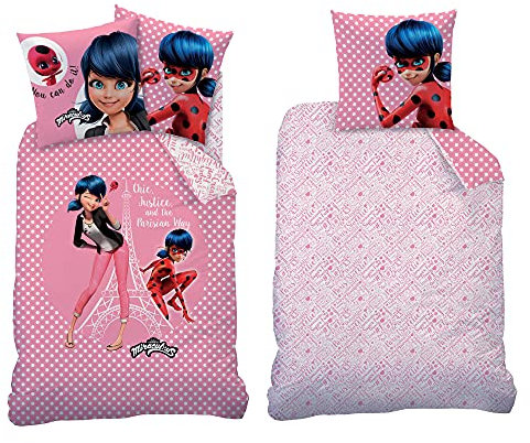 BERONAGE Miraculous Ladybug Kinder-Bettwäsche Chic Rosa 135 x 200 + 80 x 80 cm 100% Baumwolle Renforcé-Linon-Qualität Marinette Adrien Cat Noir Paris Tikki Lady Bug deutsche Größe Reißverschluss