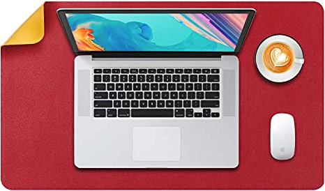 Mausepad L, Große Mausmat, DOBAOJIA Laptop-Schreibtischmatte, Schreibtischunterlage, Büro Schreibtisch Pad, Schreibblock, Doppelseitige Verwendung PU Leder Wasserdicht 60 x 35cm (Rot/Gelb)