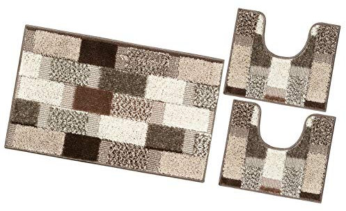 emmevi Tappeto Bagno Parure Morbido Girowater Antiscivolo Assorbe Lavabile MOD.Lilla Set 3 Pezzi Marrone
