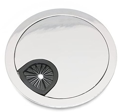 PRIOstahl Kabeldurchlass Kabeldurchführung Kabelauslass Kabelabdeckung Rund Kabelordnung x 1 Stück mit Gummidichtung Ø90mm Oberfläche: Chrom (Optik) für Tische Schreibtische aus Metall