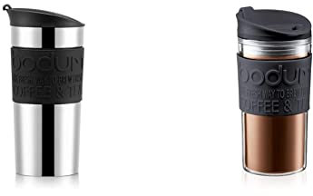 BODUM 11068-01 Vacuum Travel Mug, 0.35 L - Small, Black & 11103-01S Travel Mug, Black, 0.35 litre