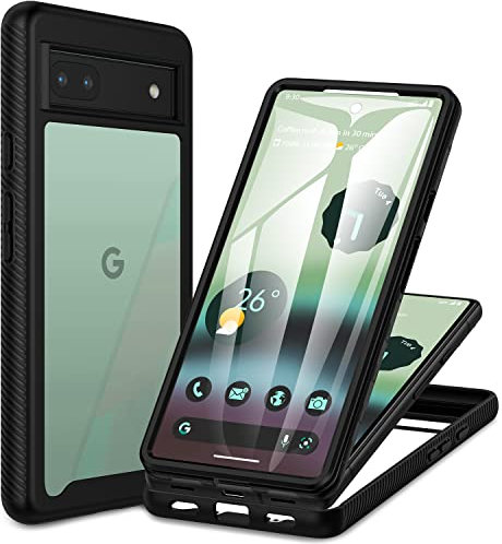 CENHUFO für Google Pixel 6a Hülle, 360 Grad Schutzhülle mit eingebautem Displayschutz, Stoßfest Panzerhülle Robust Bumper Cover Transparent Case Ganzkörper Handyhülle für Google Pixel 6a - Schwarz