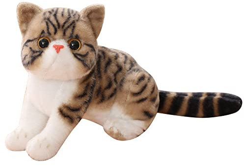 Simulation Katze Plüschtier Niedliche Katze Puppe, 26cm Stofftier Katze Lebensecht Tabby Katze Plüschtier Realistische Katze Kuscheltier Plüsch Kätzchen Kuschelige Katze Spielzeug für Kinder Frauen