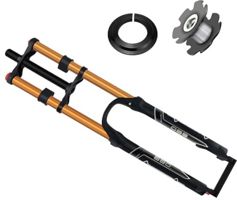 26 27,5 29 Pollici Mtb Forcella Ammortizzata Bici Freno A Disco Corsa 130mm Forcella In Discesa Regolazione Del Rimbalzo Doppia Spalla DH Aria Dritto 1-1/8 Ammortizzatore Bicicletta ( Color : Gold , S