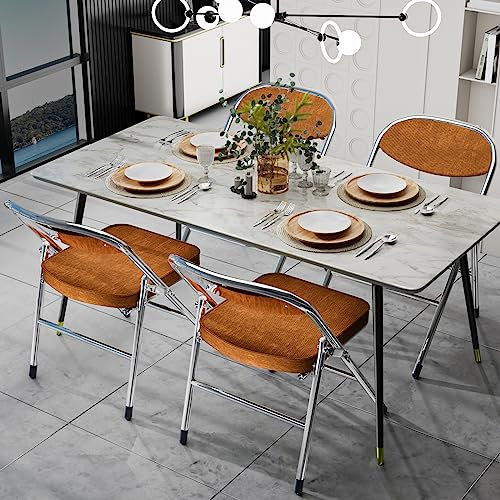 PIPIPOXER Essstühle Klappstühle,4er Set Klappstühle aus kuschelig flanelles Stoff und Stahlrahmen,Stabiler Klappstuhl Furniture mit für Gäste oder Veranstaltung im Freien Braun 46x41x80.3cm