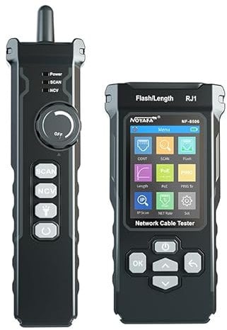 NOYAFA Tester di rete con scansione IP, test PING e switch rate, mappatura dei cavi di rete TDR, tester per cavi Ethernet RJ11 RJ45 per test PoE Cat5/Cat6, NF-8506