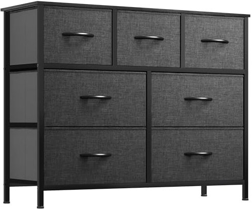 YITAHOME Chest of Drawers,Storage Organizer,Dresser for Bedroom with 7 Drawers,Fabric Drawers with Wood Top and Large Storage Space,Black Gray