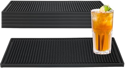 JOIKIT Lot de 6 sous-Verre Tapis de Bar Rectangulaires en Caoutchouc PVC Noir Tapis de Service de Bar, 30,5 x 15,2 cm, pour Café, Cuisine, Restaurants