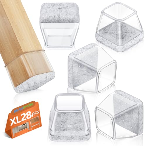 28 Stück Stuhlbeinkappen rechteckig, BAIPOK Schutzkappen für Stuhlbeine, filzgleiter für stühle, Transparent Silikon Stuhlbeinschoner, Gummi Stuhl Beinkappen für Hartholzböden (41-50mm)