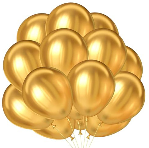 100 Stück Luftballons Metallic Gold, 12 Zoll Ballons Latex Helium Luftballon Goldene Ballons für Hochzeit Babyparty Geburtstag Party Dekoration