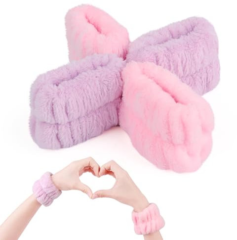4 Stück Handgelenk Waschband für Spa,Saugfähiges Schweissband,Spa Armbänder,Gesichtswäsche Armbänder,Saugfähiges Armband,Waschen Handtuch,für Dusche,Gesicht,Make-up,Hautpflege,Yoga und Sport