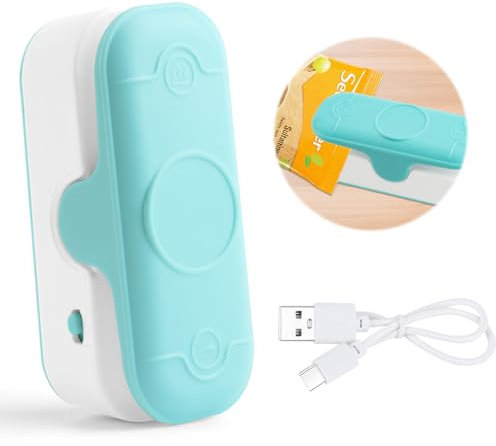 Mini Scelleur,Mini Scelleur Sac Plastique,2 en 1 Portable Scelleuse,Scellant et Coupeur Sous Vide Portatif,Scelleur Thermique USB,Heat Sealer pour sacs plastiques avec miettes et snacks