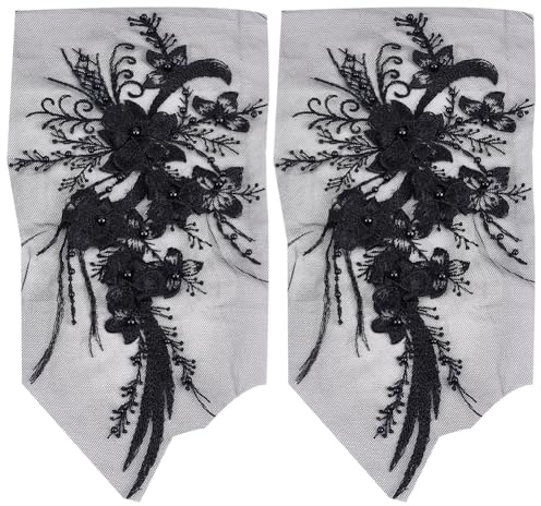 GORGECRAFT 2Stk Dreidimensionale Blumen-Stickapplikationen Garn Netz Nagelperlen Tüll Netzgaze Zum Aufnähen Florale Aufnäher Für Hochzeit Brautkleid Kleidung Stoff Basteln DIY-Dekoration Schwarz