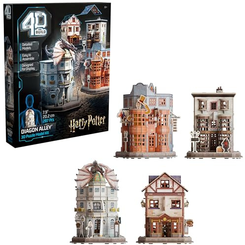 4D Build, Harry Potter Diagon Alley 3D-Modellbausatz mit 4 Gebäuden, Harry Potter Sammlerstücke & Schreibtisch-Dekor, Erwachsenenpuzzle, Bauspielzeug, 3D-Puzzles für Erwachsene und Jugendliche, 287