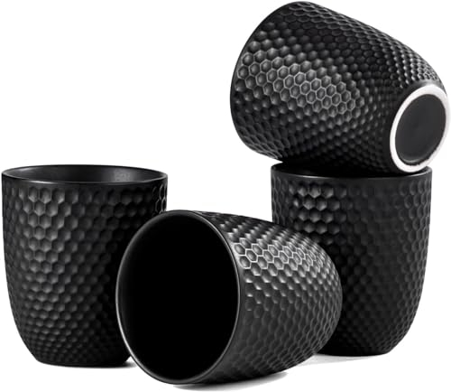 NIUKOMY Vintage Teebecher 4er Set, Japanische Porzellan Teetasse, Schwarz Chinesische Teetassenset, Asiatische Keramik Teetassen Ohne Henkel, 180 ML