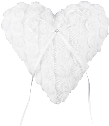 PRETYZOOM Ringhalterung Ringträger Rose Kristallhalter Herzkissen Kissen in Herzform Eheringkissen Herz Ehering Herzringkissen Kleiner Ring Verlobungsringkissen Herzförmig Braut Weiß Kranz