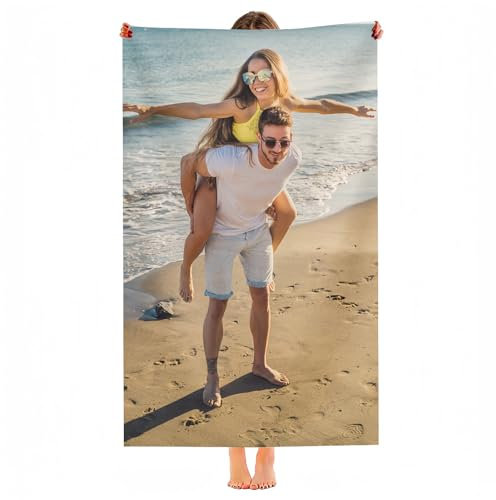 Bbflyper Toalla de Playa Personalizada,Toalla de Baño con Impresión Foto Personalizada,Tela de Microfibra Súper Suave,Toalla de Secado Absorbente,1Foto