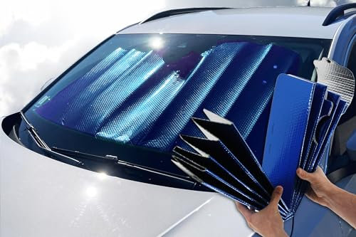 Théo Pare Soleil Avant Thermique et Anti UV Tiny, ETE ET Hiver, Garde la Voiture au Frais, Facile à Installer, Super Résistant, Origine Europe, 80% de Plastiques Recyclés (Bleu Tiny, 130 X 70)