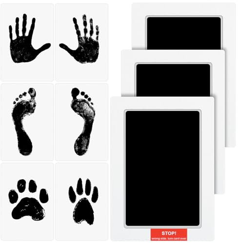 Romon Huella Bebe del Pie y Manos, 3 Piezas Tinta Huellas Bebe Recien Nacido,No se Mancha, No Tóxicas, Kit de Impresión de Pie o Mano, Regalo de Bautizo o Recuerdo para Bebé, Huella del Mascot (L)