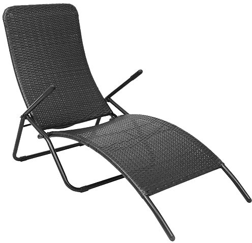 Homgoday Klappbare Sonnenliege, Polyrattan, schwarz, Liegestuhl, Chaiselongue, Outdoor, Garten, Sonnenliegen, Liegestühle für Strand, Terrasse, Pool und Campingmöbel