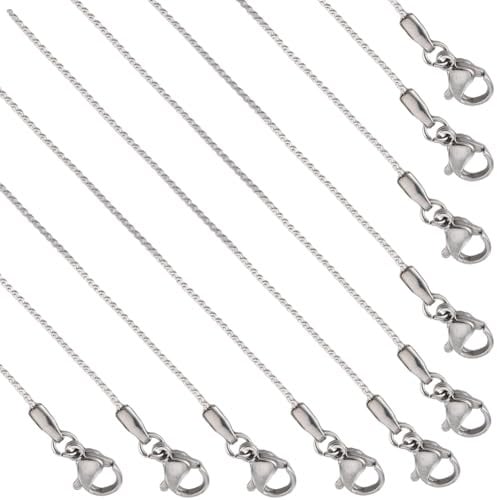 SUNNYCLUE 12 PACK 20 Inch/ 0.5m 1mm Necklace Chains Stainless Steel Necklace Making Metal Lobster Claw Clasps Cable Link Chains Necklaces Bulk for jewellery Making Necklace Women Adult Crafts Supplies