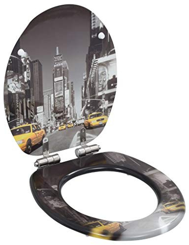 LAPOOH Toilettensitz mit Soft-Close-Deckel MDF New York Design, Klodeckel, Toilettendeckel, Wc Sitz, Klobrille, Wc Deckel, Toilettenbrille,