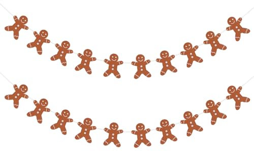 HAICN 2 Stück Lebkuchenmann-Weihnachtsgirlande, Filz-Girlande, Banner, Wimpelkette, Weihnachtsfeier, Zuhause, Baum, Wanddekoration für Mann und Frau, Weihnachtsfeierzubehör