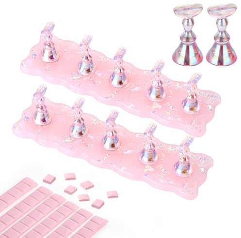 Giantree 2 Set Nail Stand Display, Nail Holder for Painting Nails Acrylic Nail Art Display Stand for Press on Nails with 96 pcs Reusable Adhesive Putty Magnetic Nail Art Tools for DIY Painting