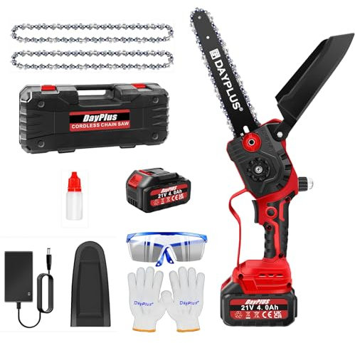 Akku-Kettensäge, 8 Zoll tragbare elektrische Akku-Kettensäge mit großer Kapazität Akku & 2 Ketten, Holz/Baumsäge für Äste, Hof, Haushalt & Garten