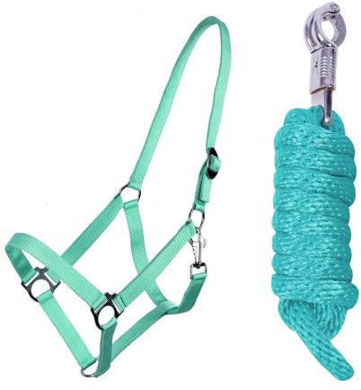 ARBO-INOX Halfter-Set Beginner II Halfter + Führstrick mit Panikhaken verstellbar (Full WARMBLUT, TÜRKIS)