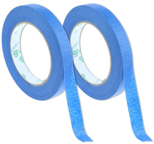 Ormromra 2 Rolls Decorating Masking Tape, 15mm x 50 Meter Adhesive Painters Tape, Blue Fine Line Tapes, Writable Masking Tape for Artist Painting, Indoor Decorating